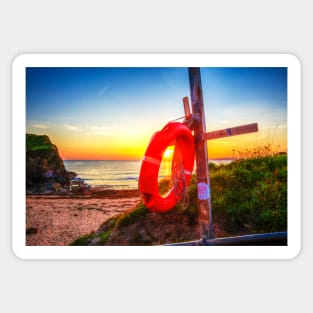 Red Life Buoy Ring At Sunset Sticker